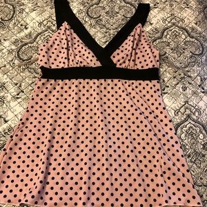 Cute pink polka dot and black trim pin up tank